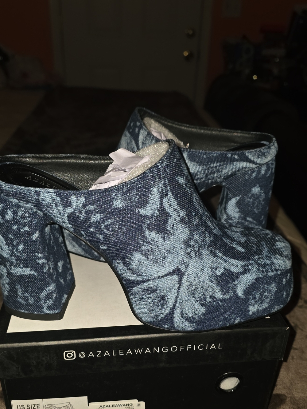 Azalea Wang Blue Patterned Platform Mules